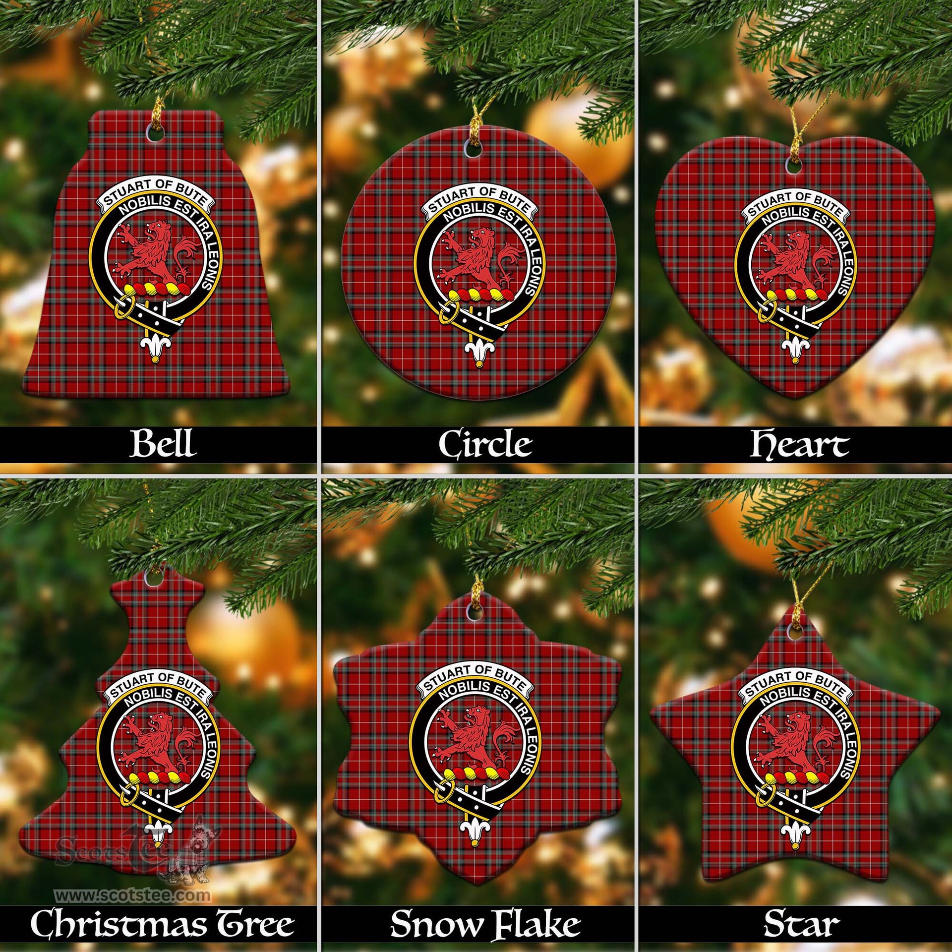 ScotsTee Shop Scottish Stuart of Bute Clan Crest Tartan Christmas Ornaments