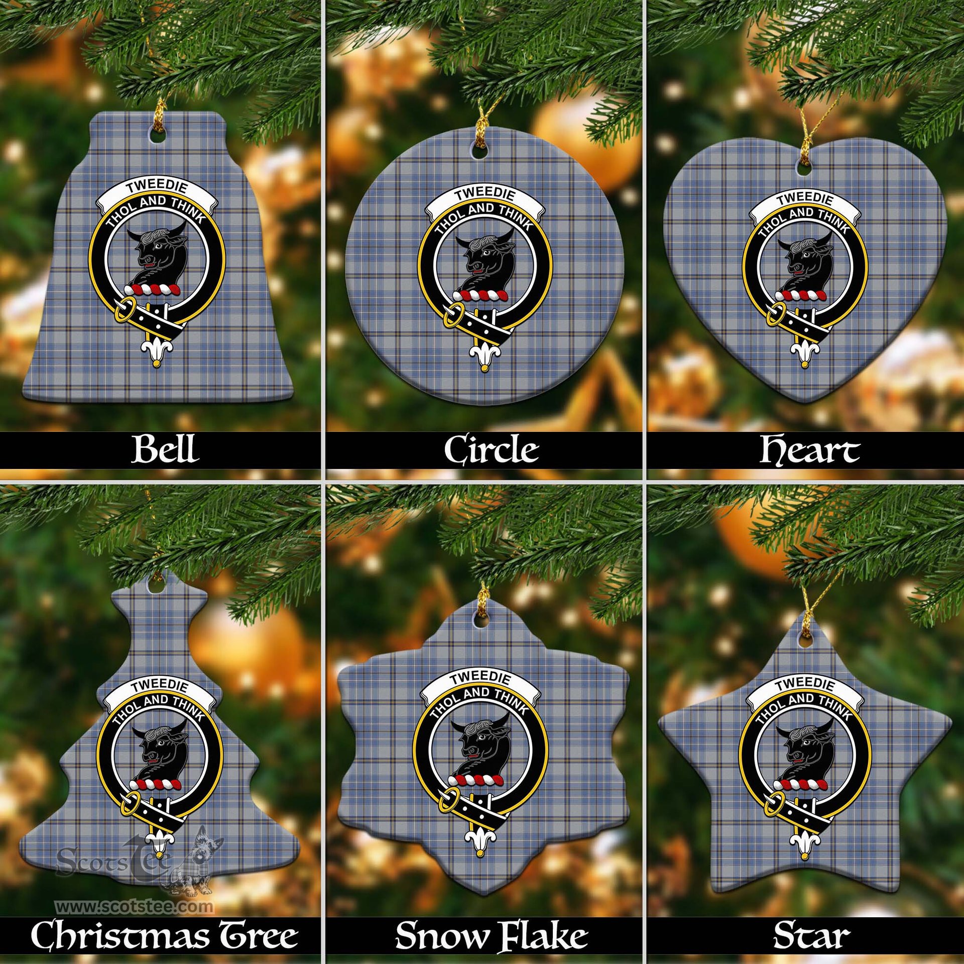 ScotsTee Shop Scottish Tweedie Clan Crest Tartan Christmas Ornaments