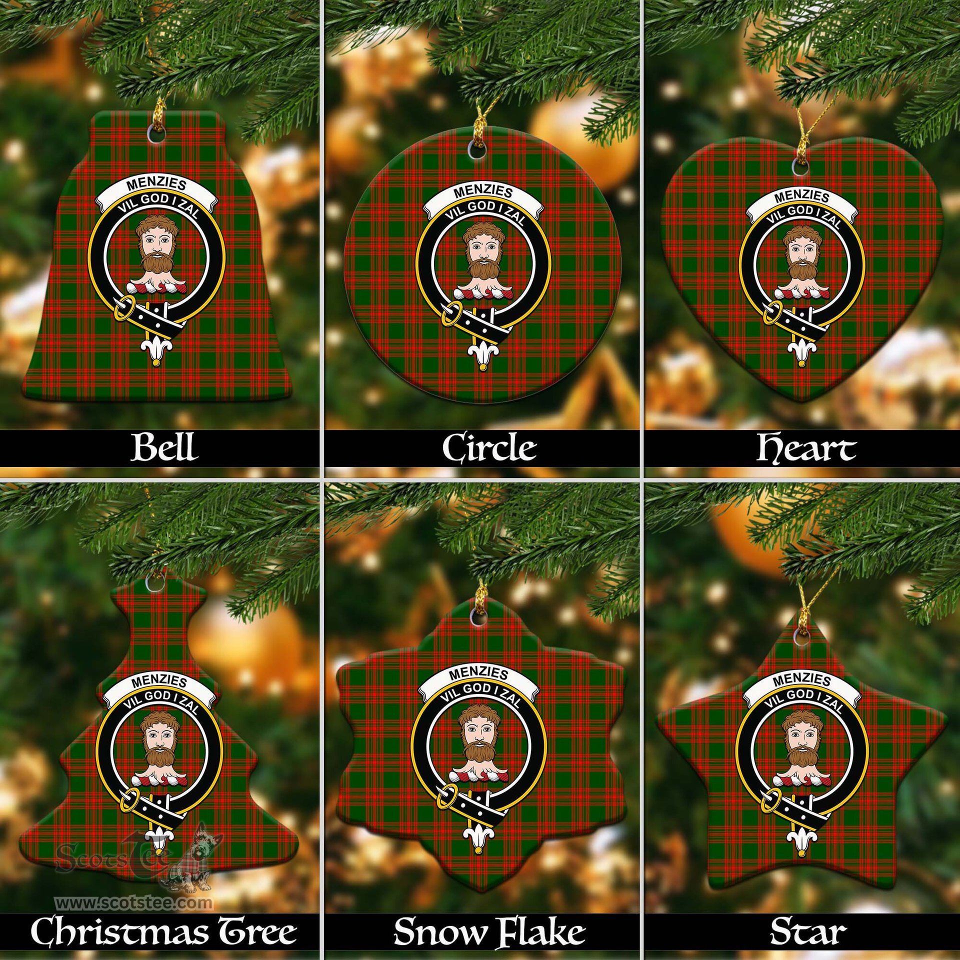 ScotsTee Shop Scottish Menzies Green Modern Clan Crest Tartan Christmas Ornaments