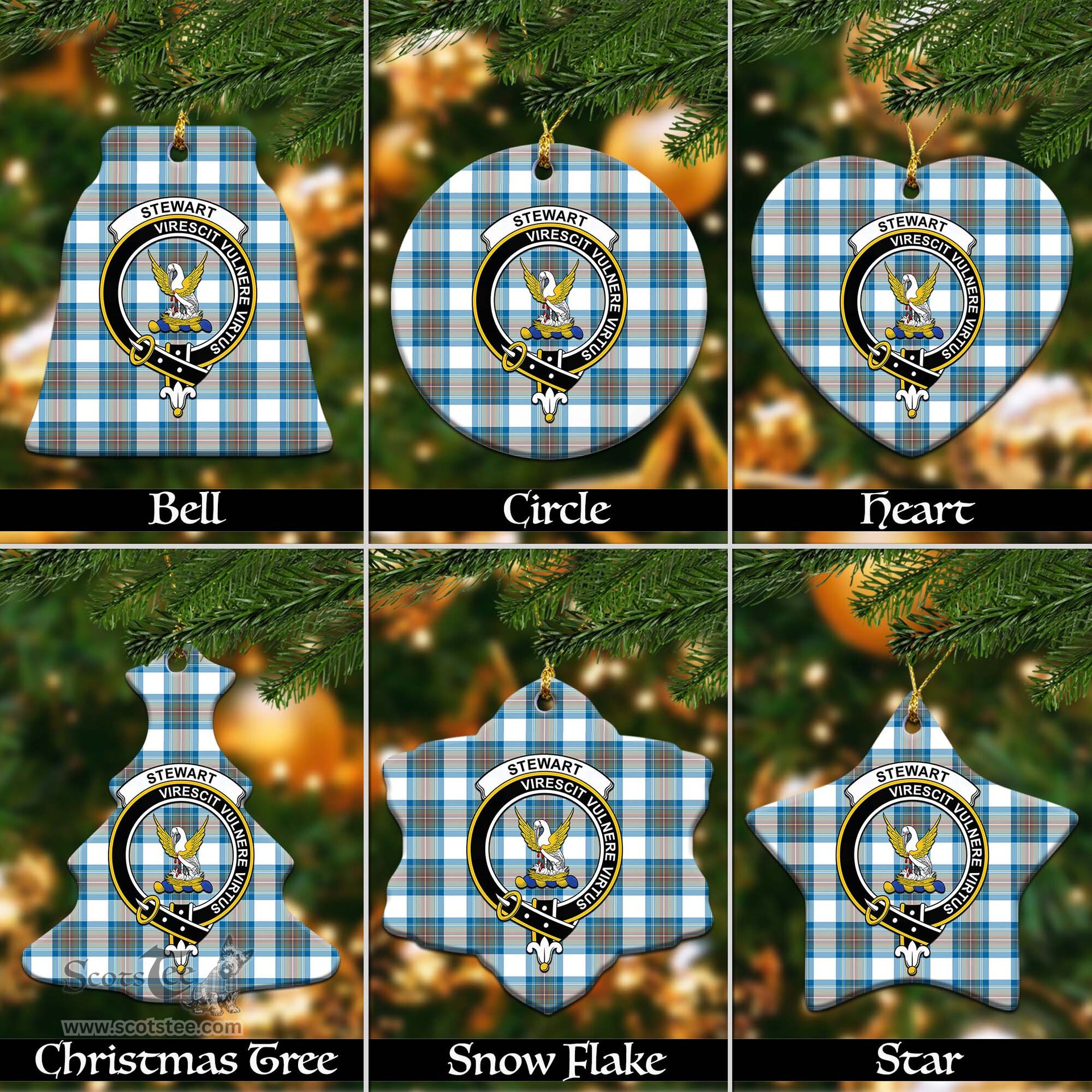 ScotsTee Shop Scottish Stewart Muted Blue Clan Crest Tartan Christmas Ornaments