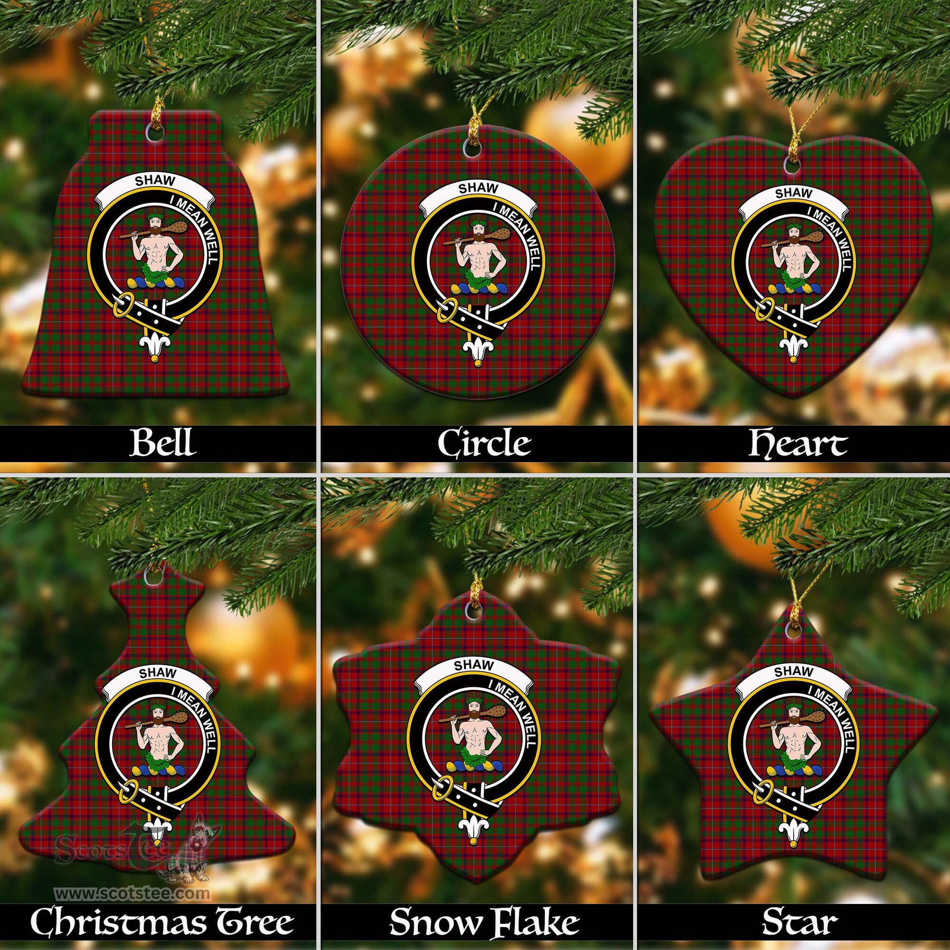 ScotsTee Shop Scottish Shaw of Tordarroch Red Dress Clan Crest Tartan Christmas Ornaments