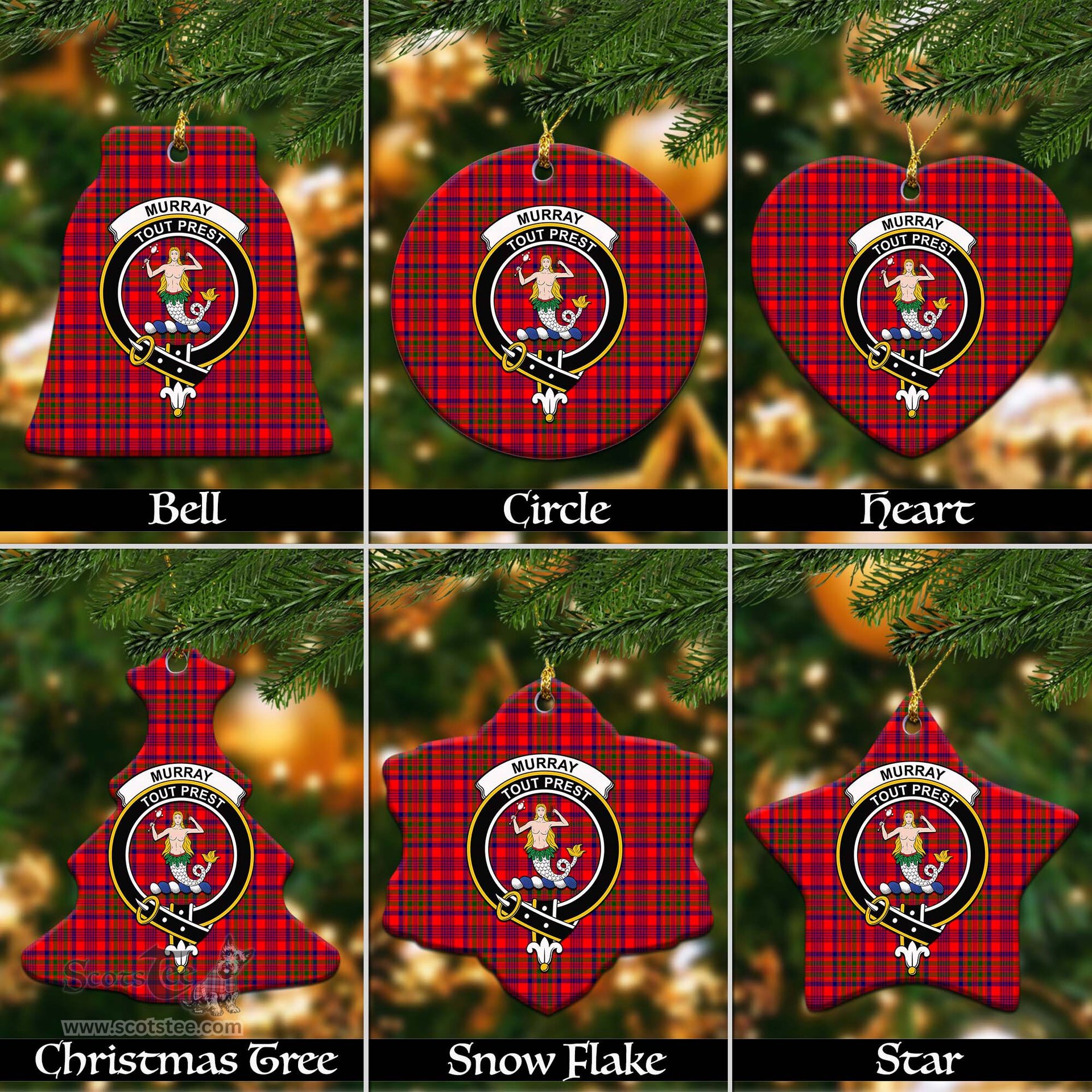 ScotsTee Shop Scottish Murray of Tulloch Modern Clan Crest Tartan Christmas Ornaments