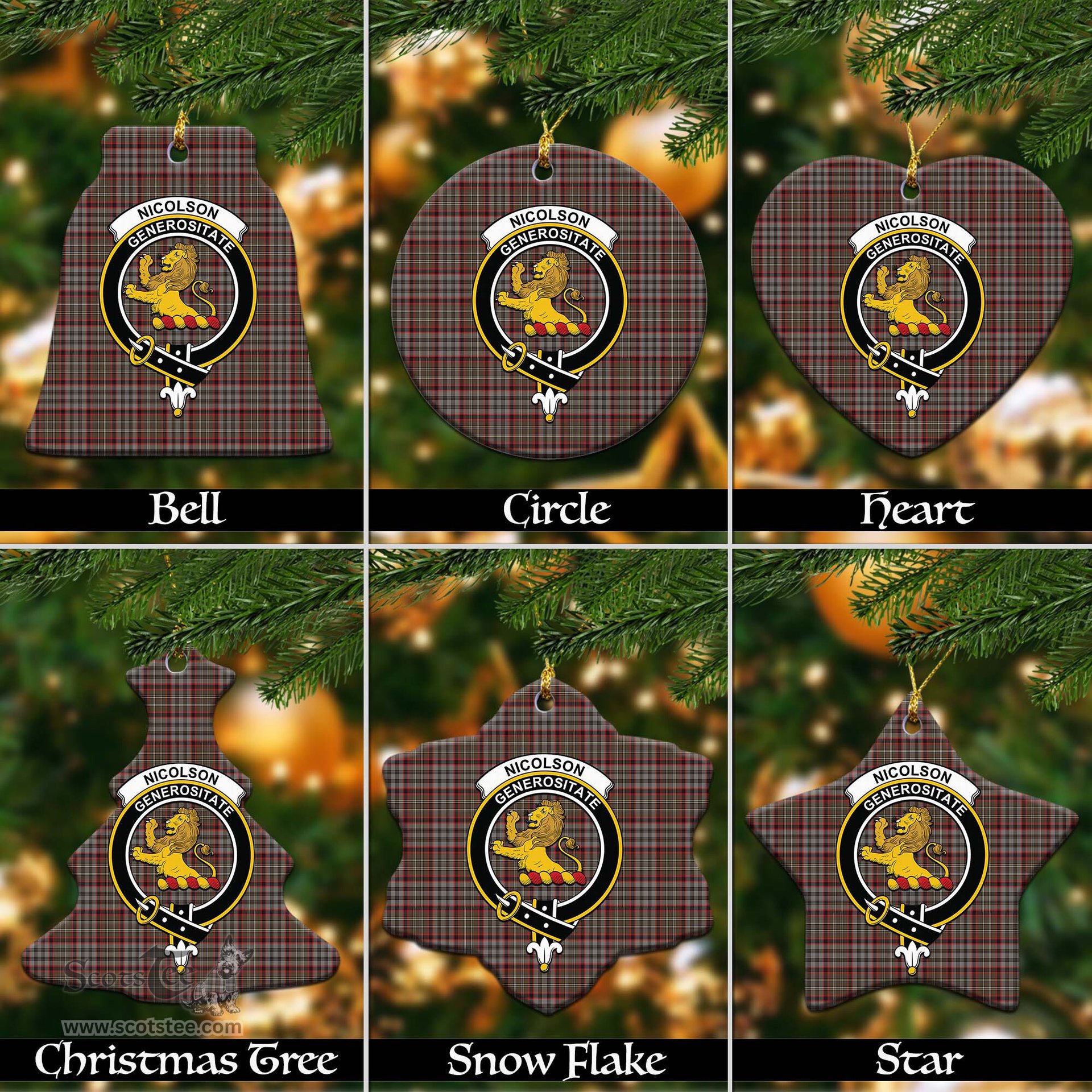 ScotsTee Shop Scottish Nicolson Hunting Weathered Clan Crest Tartan Christmas Ornaments