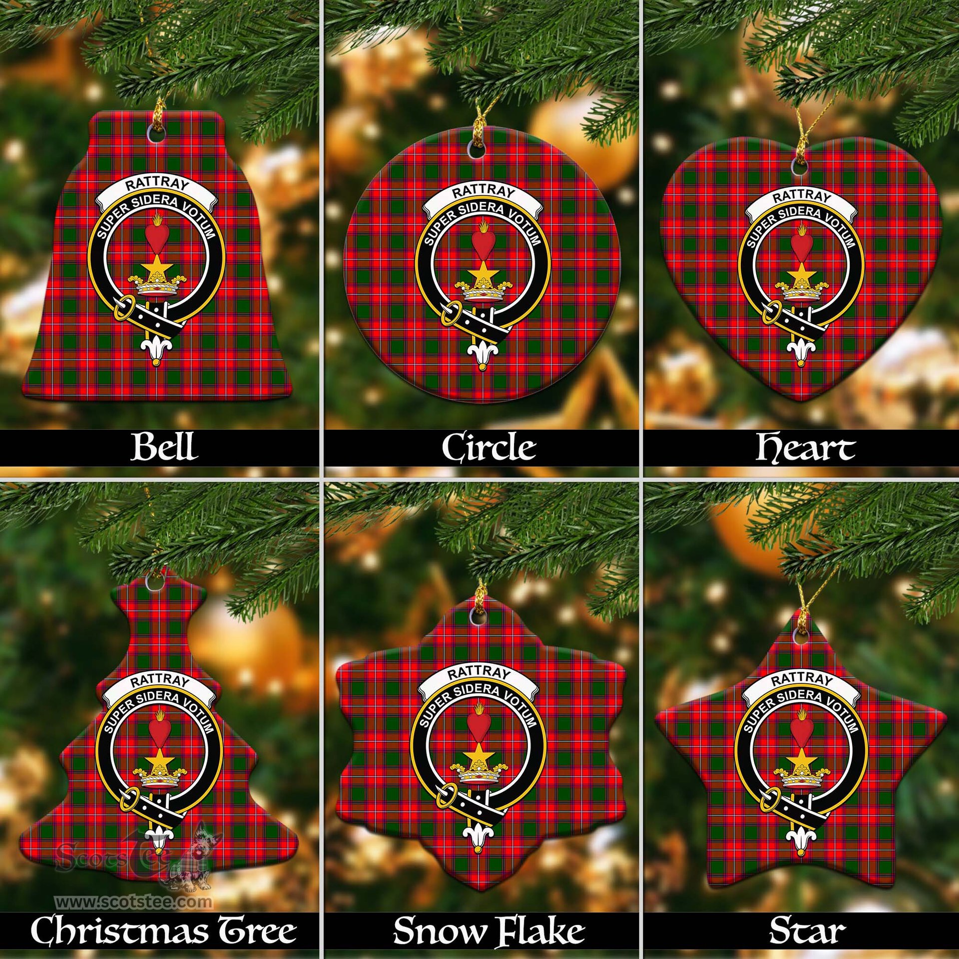 ScotsTee Shop Scottish Rattray Modern Clan Crest Tartan Christmas Ornaments