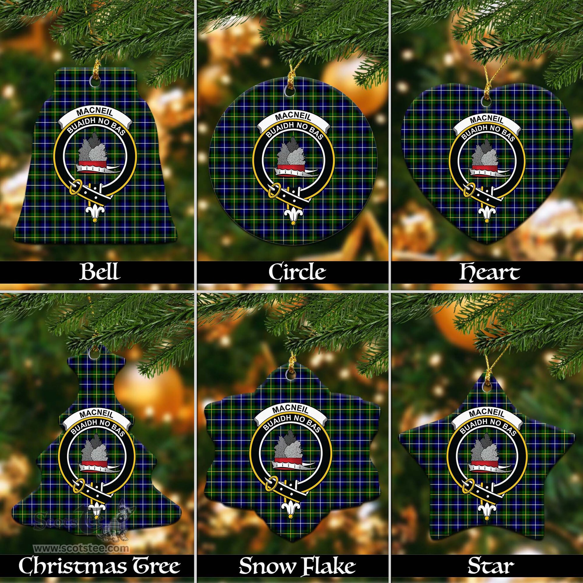 ScotsTee Shop Scottish MacNeil of Barra Modern Clan Crest Tartan Christmas Ornaments