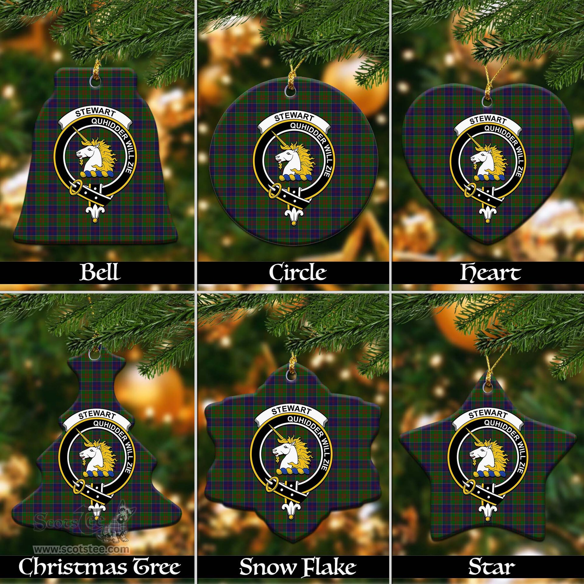 ScotsTee Shop Scottish Stewart of Appin Hunting Clan Crest Tartan Christmas Ornaments