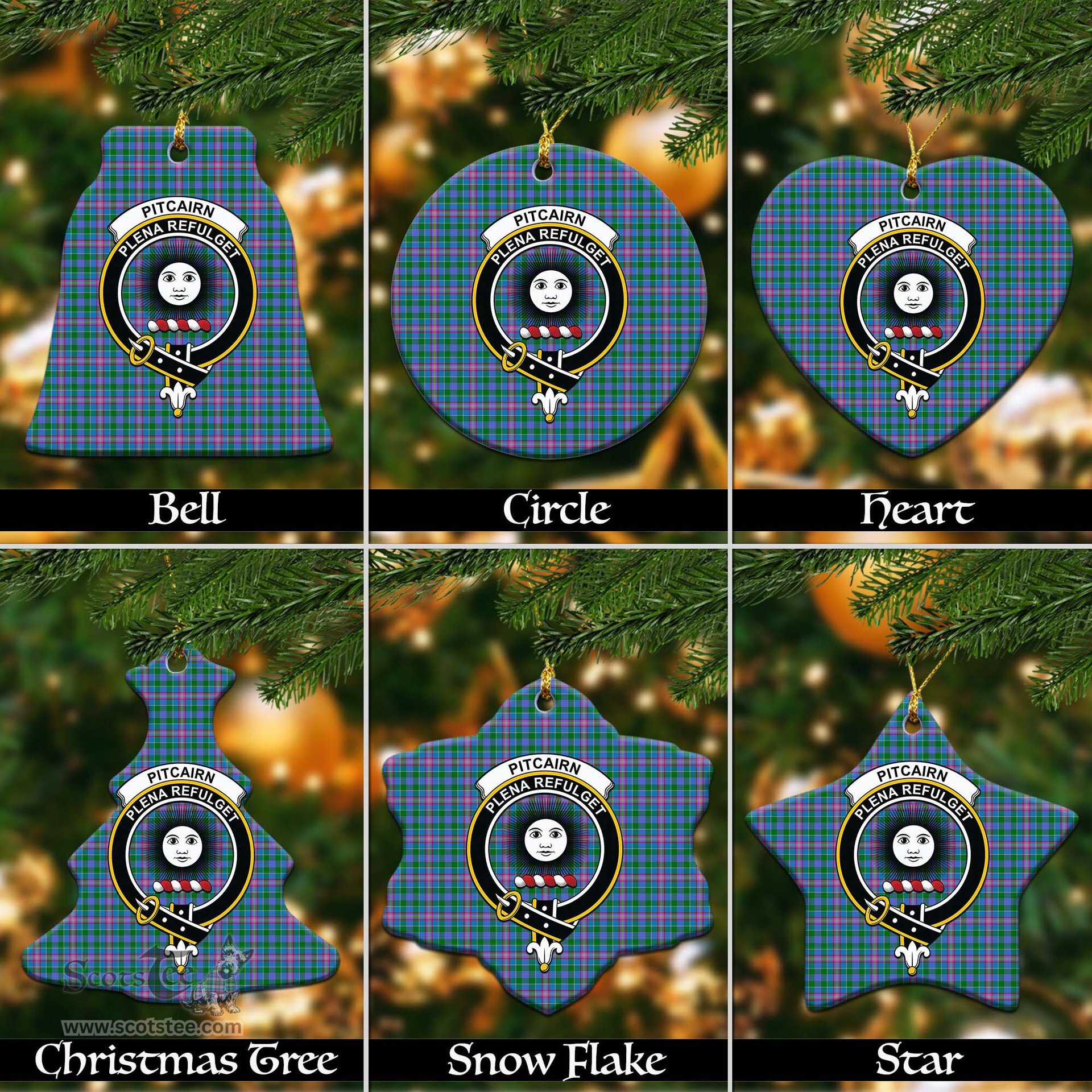 ScotsTee Shop Scottish Pitcairn Hunting Clan Crest Tartan Christmas Ornaments