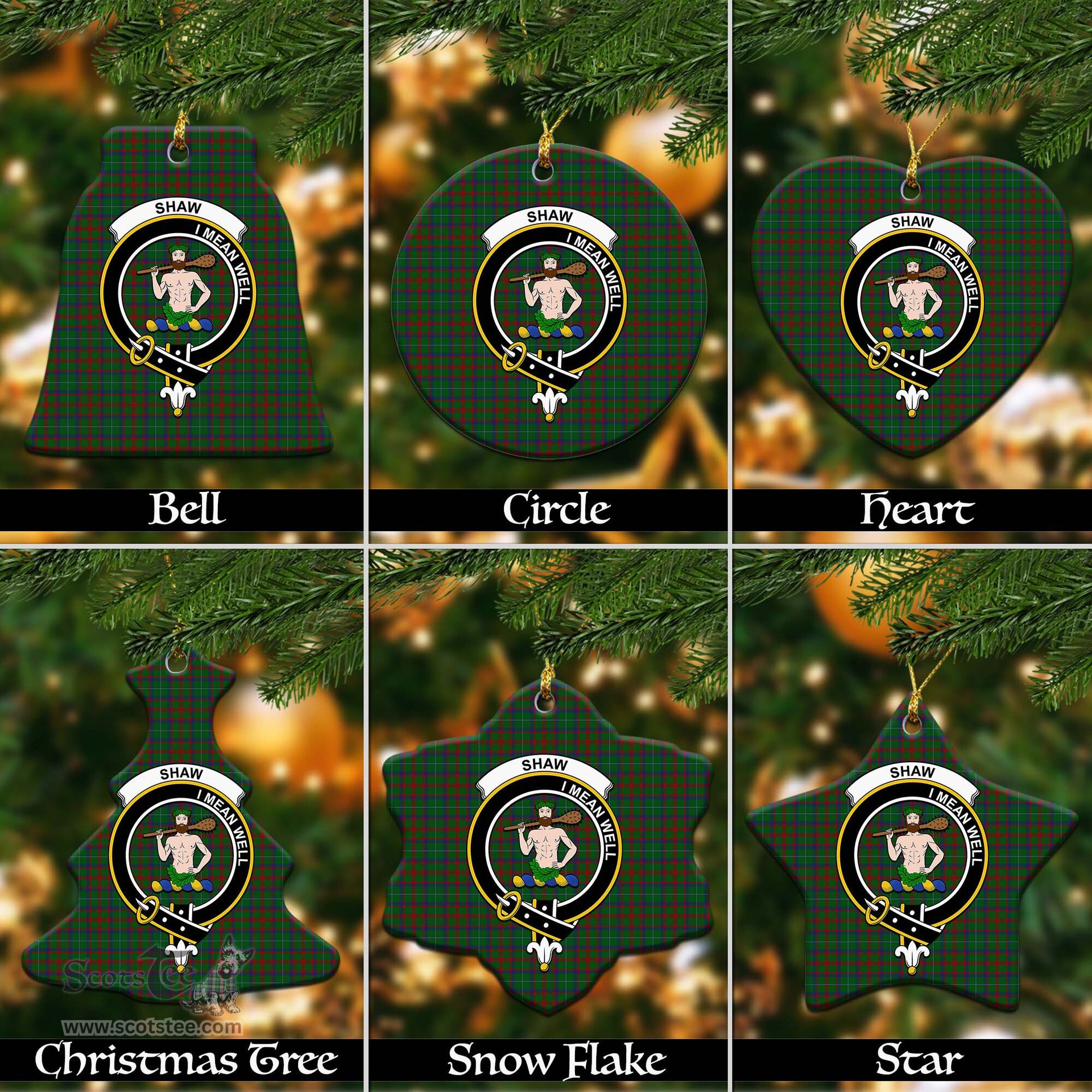 ScotsTee Shop Scottish Shaw of Tordarroch Green Hunting Clan Crest Tartan Christmas Ornaments