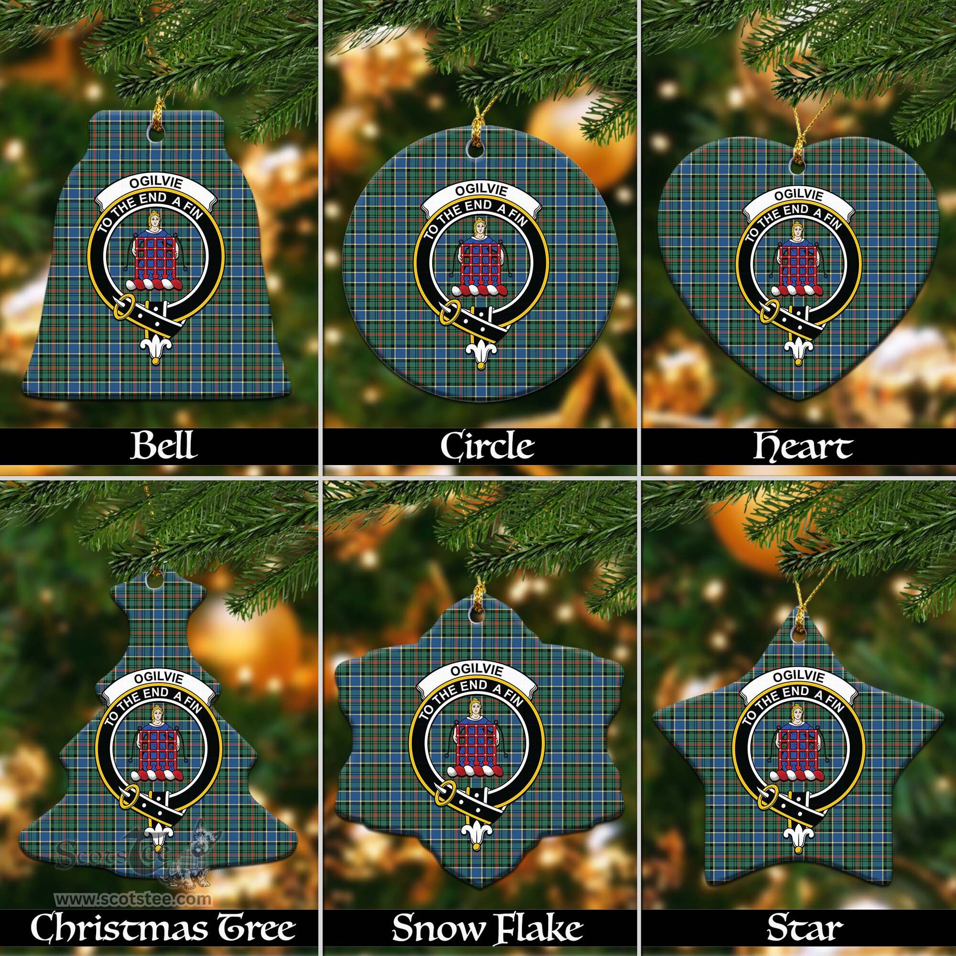ScotsTee Shop Scottish Ogilvie (Ogilvy) Hunting Ancient Clan Crest Tartan Christmas Ornaments