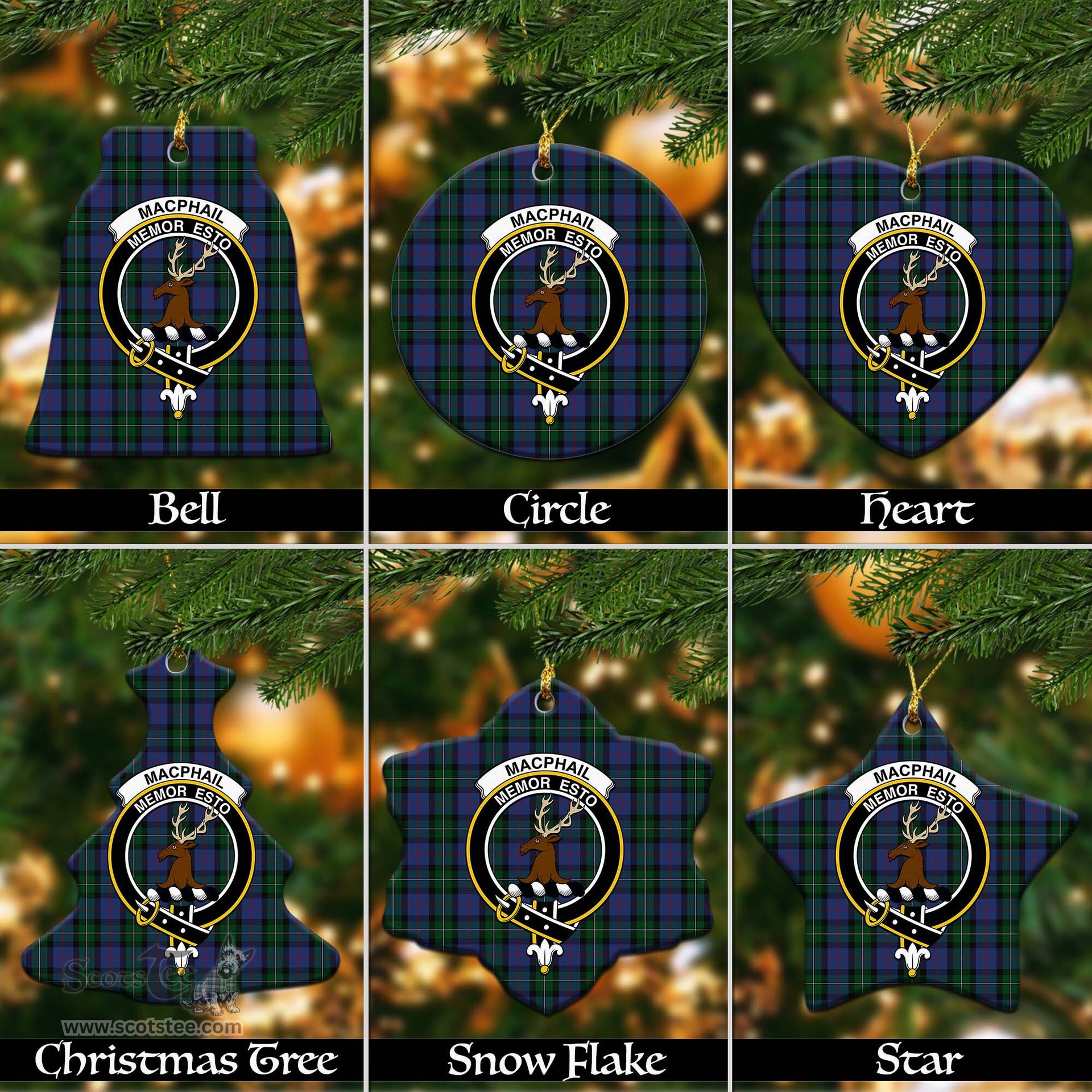 ScotsTee Shop Scottish MacPhail Hunting Clan Crest Tartan Christmas Ornaments