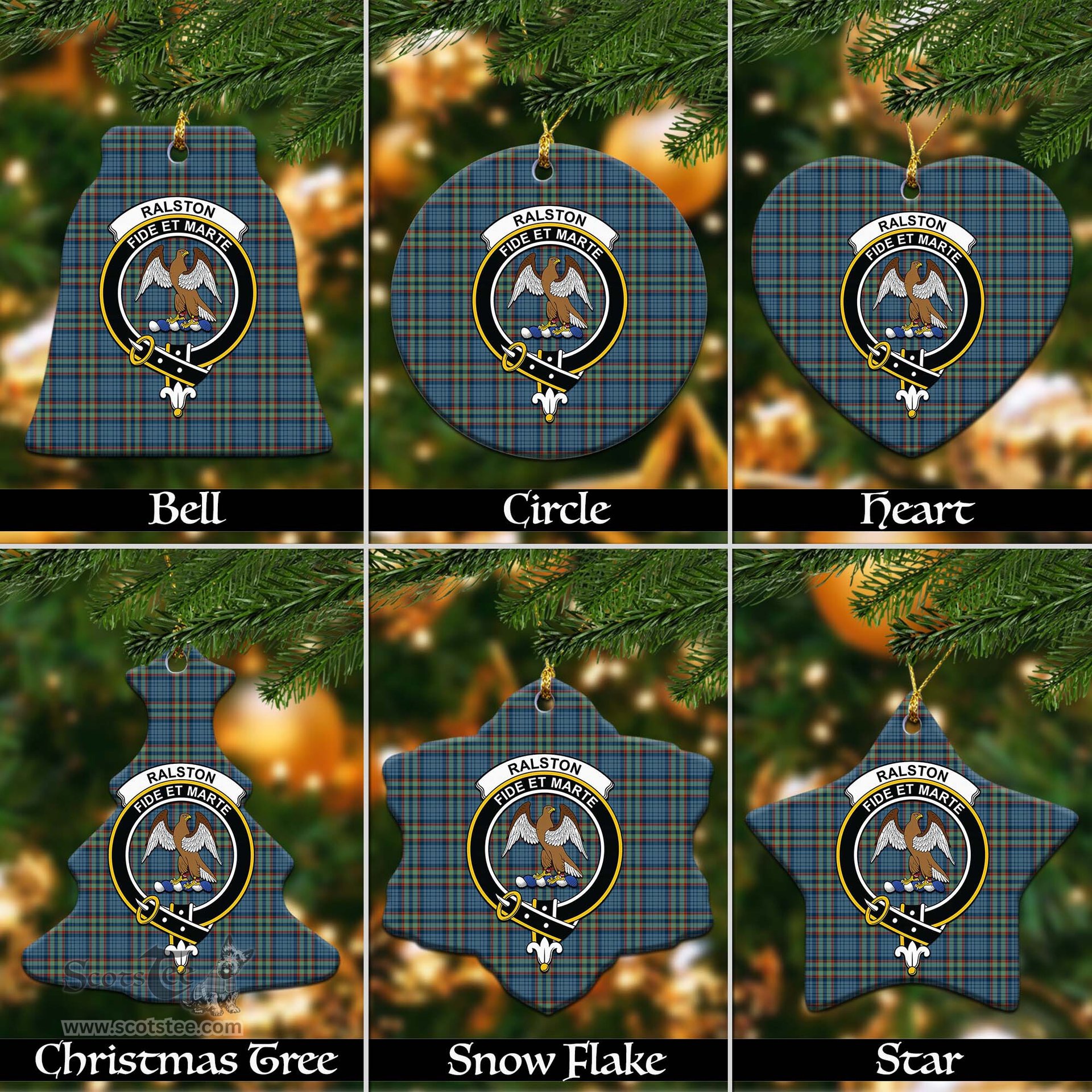 ScotsTee Shop Scottish Ralston UK Clan Crest Tartan Christmas Ornaments