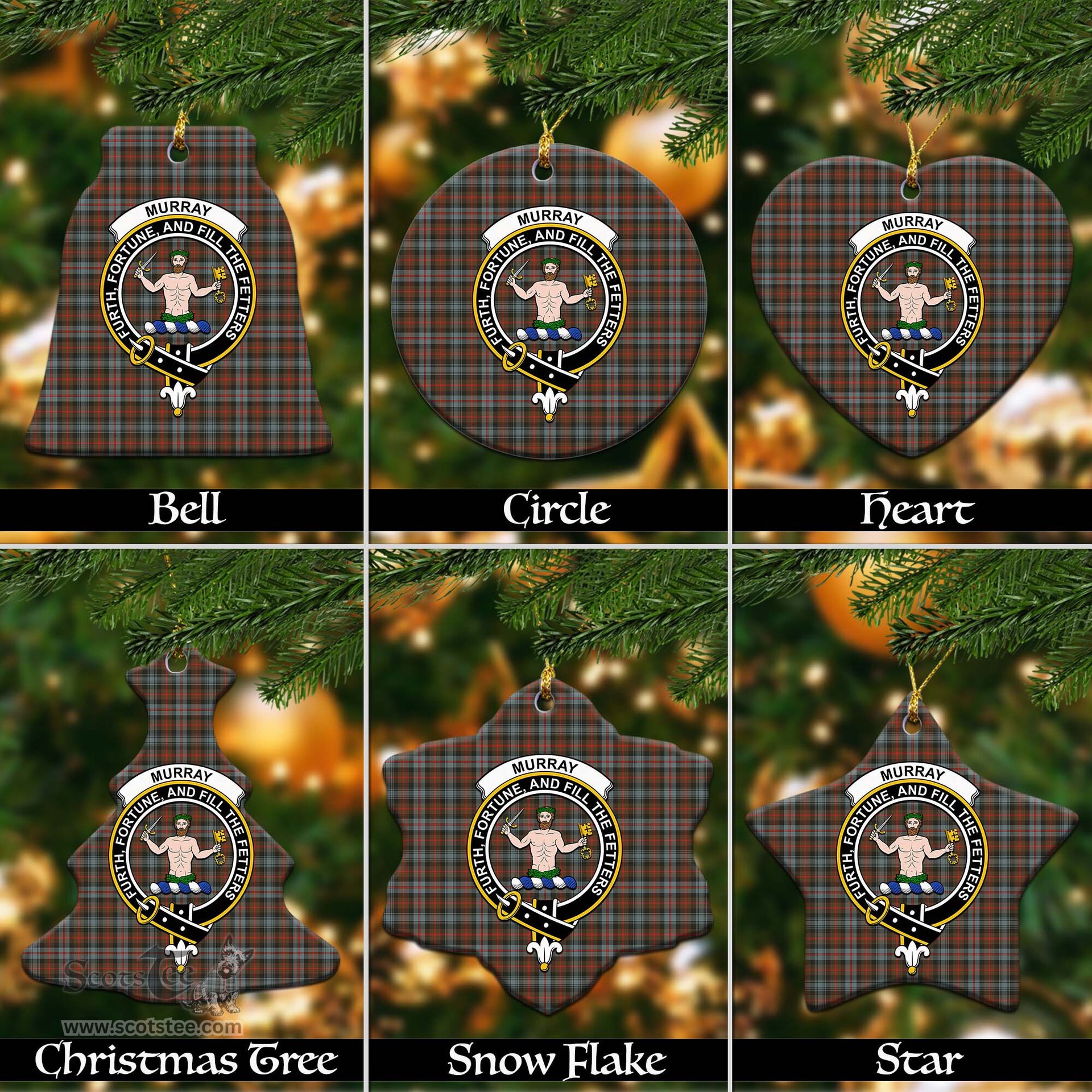 ScotsTee Shop Scottish Murray of Atholl Weathered Clan Crest Tartan Christmas Ornaments