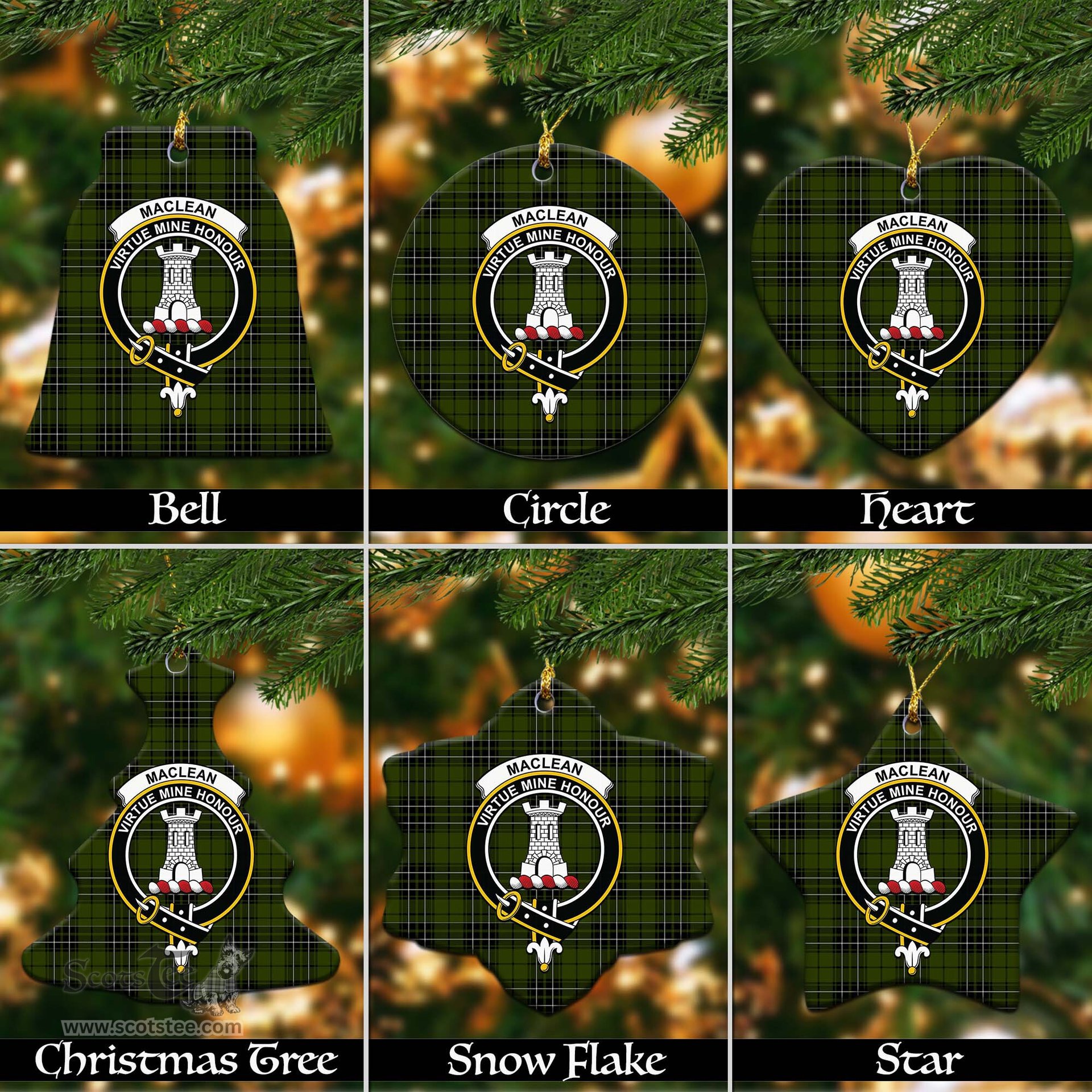 ScotsTee Shop Scottish MacLean Hunting Clan Crest Tartan Christmas Ornaments