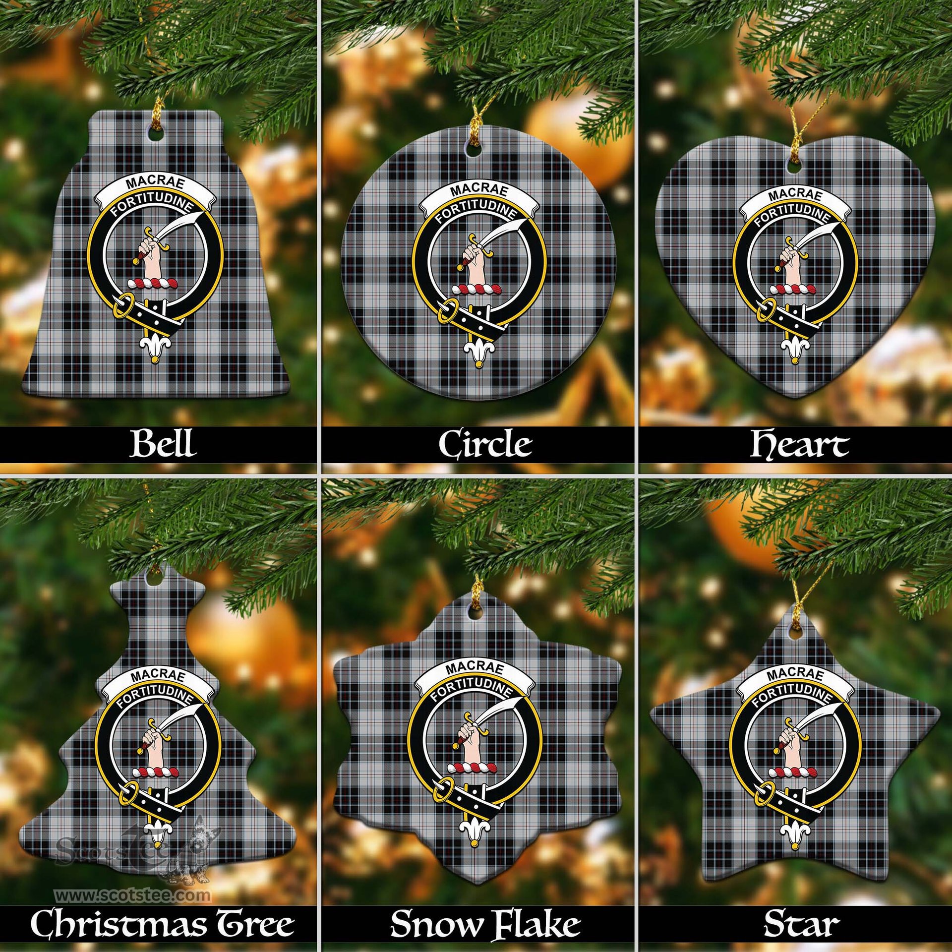 ScotsTee Shop Scottish MacRae Dress Clan Crest Tartan Christmas Ornaments