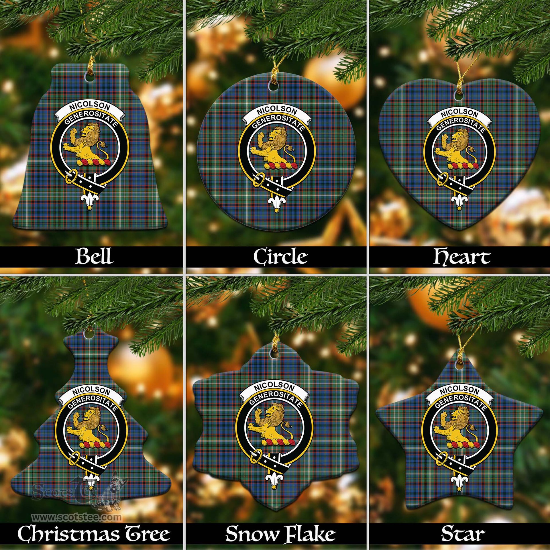 ScotsTee Shop Scottish Nicolson Hunting Ancient Clan Crest Tartan Christmas Ornaments