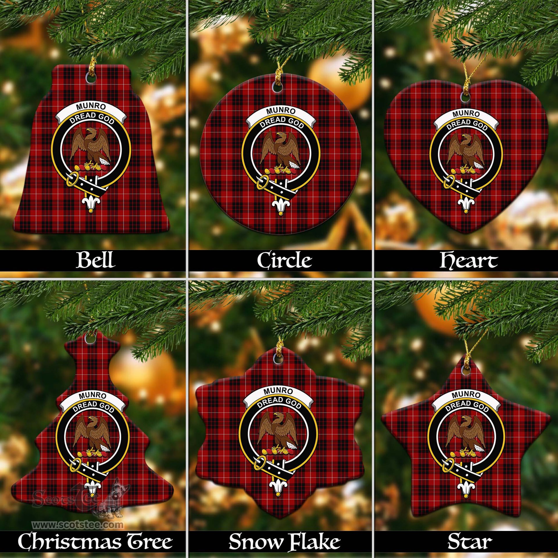 ScotsTee Shop Scottish Munro Black and Red Clan Crest Tartan Christmas Ornaments
