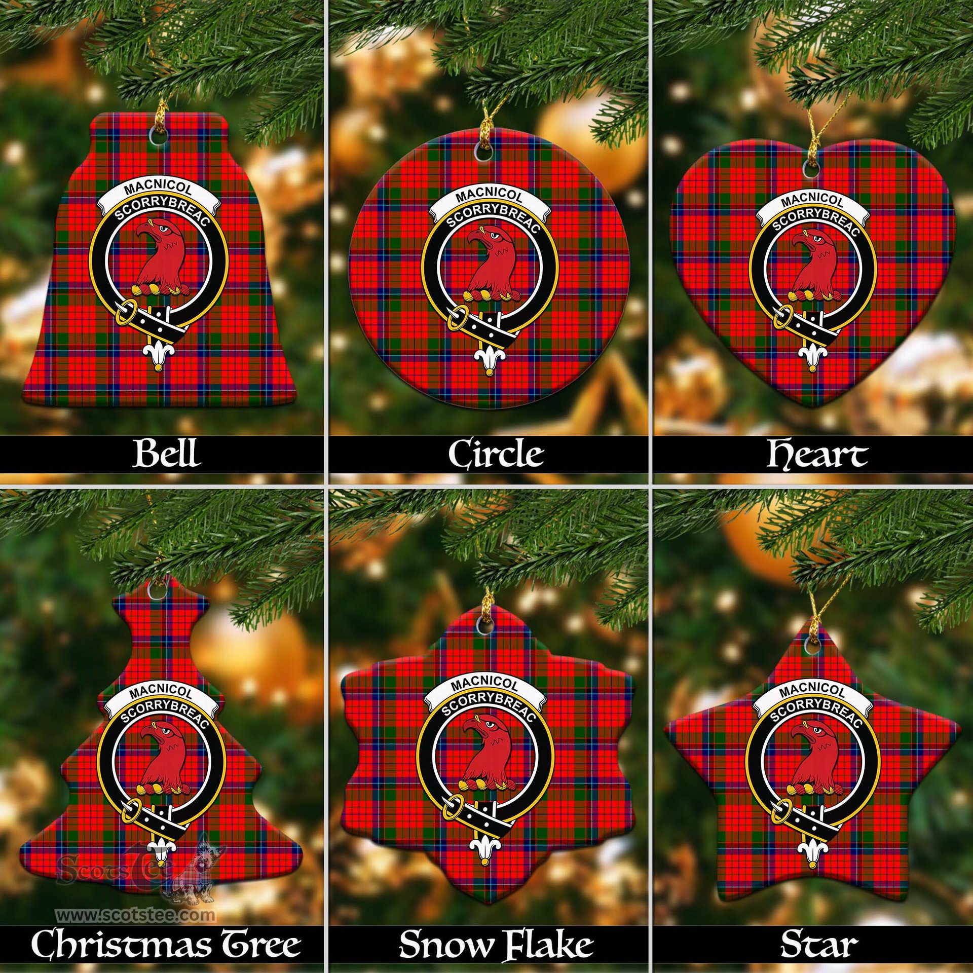 ScotsTee Shop Scottish MacNicol of Scorrybreac Clan Crest Tartan Christmas Ornaments