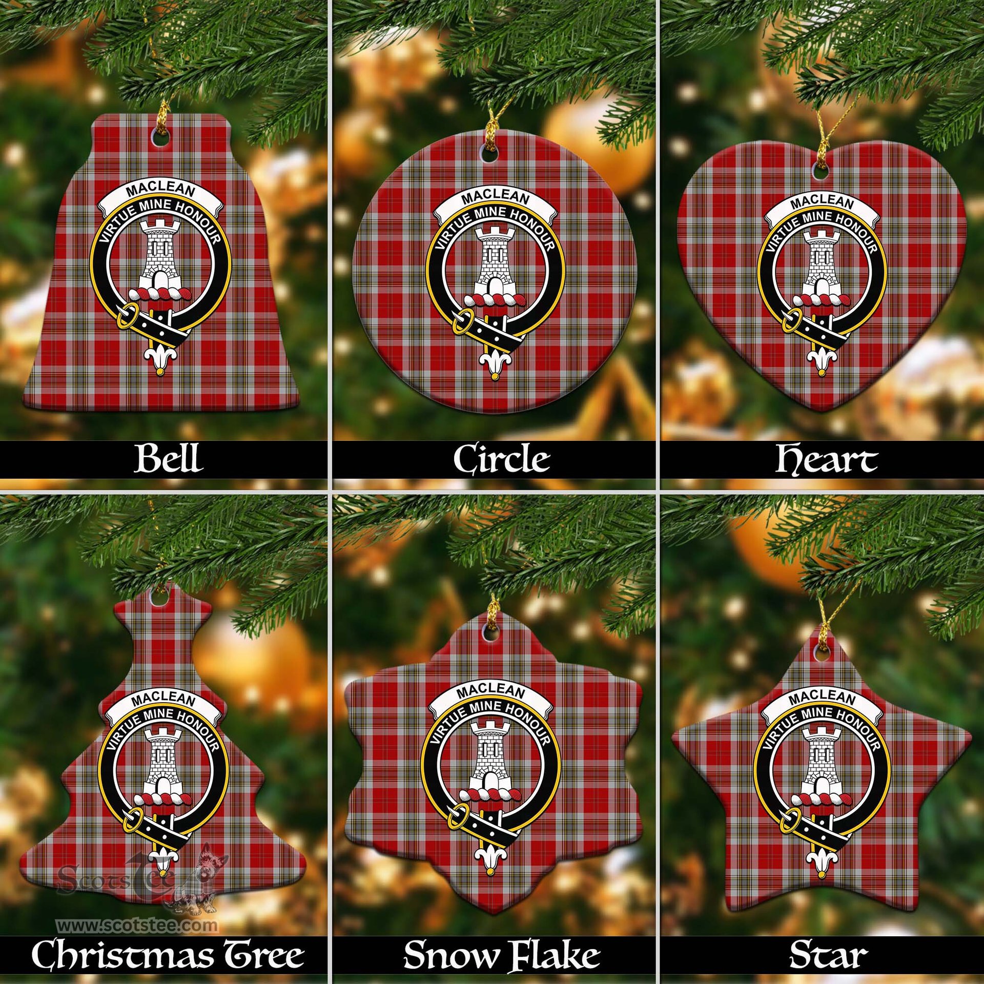 ScotsTee Shop Scottish MacLean of Duart Dress Red Clan Crest Tartan Christmas Ornaments
