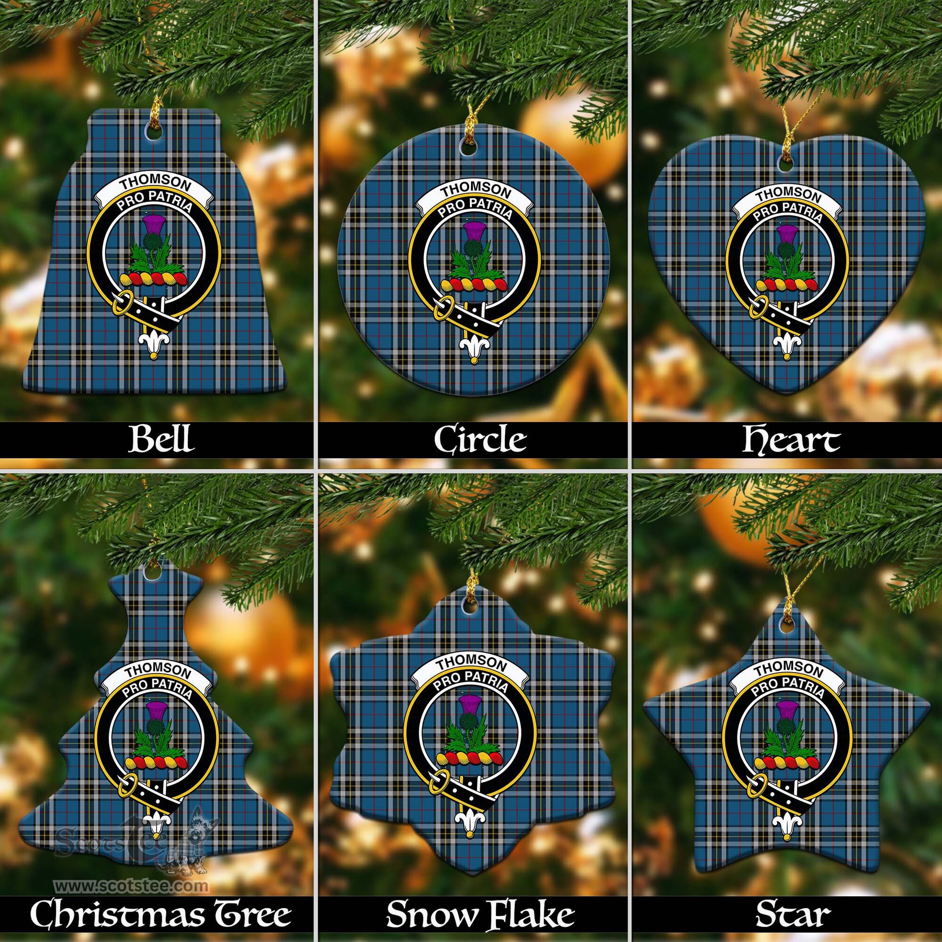 ScotsTee Shop Scottish Thomson Dress Blue Clan Crest Tartan Christmas Ornaments