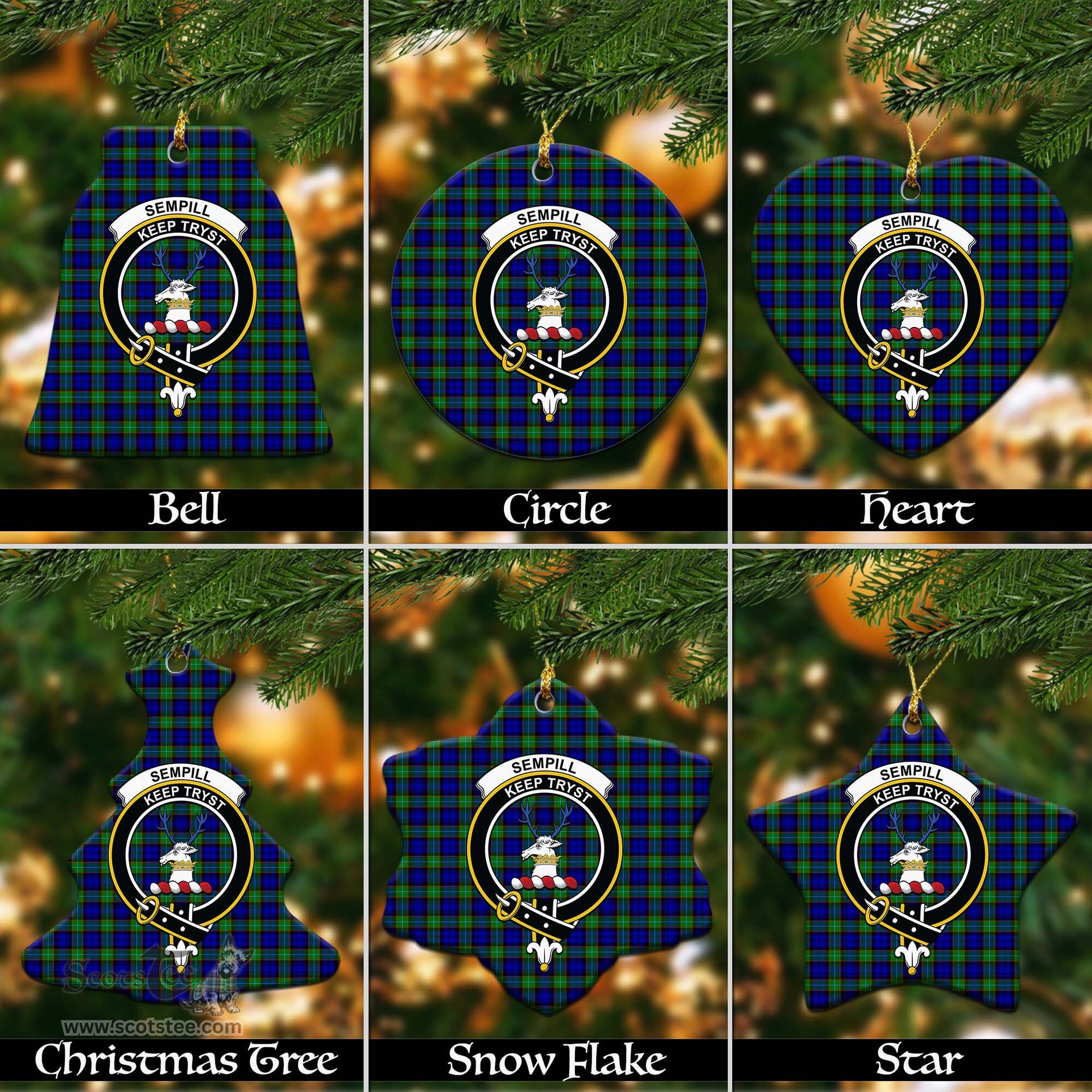ScotsTee Shop Scottish Sempill Modern Clan Crest Tartan Christmas Ornaments