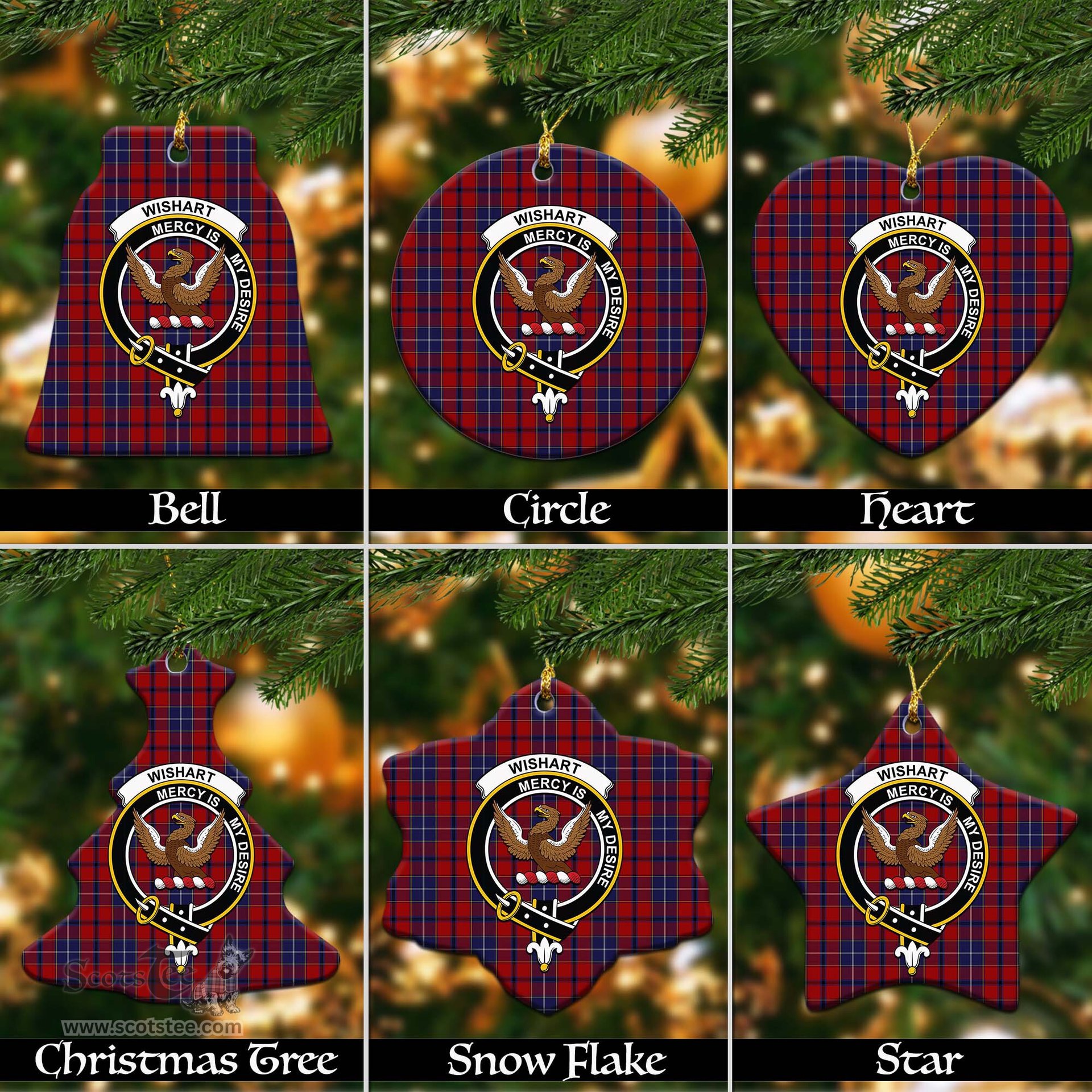 ScotsTee Shop Scottish Wishart Dress Clan Crest Tartan Christmas Ornaments