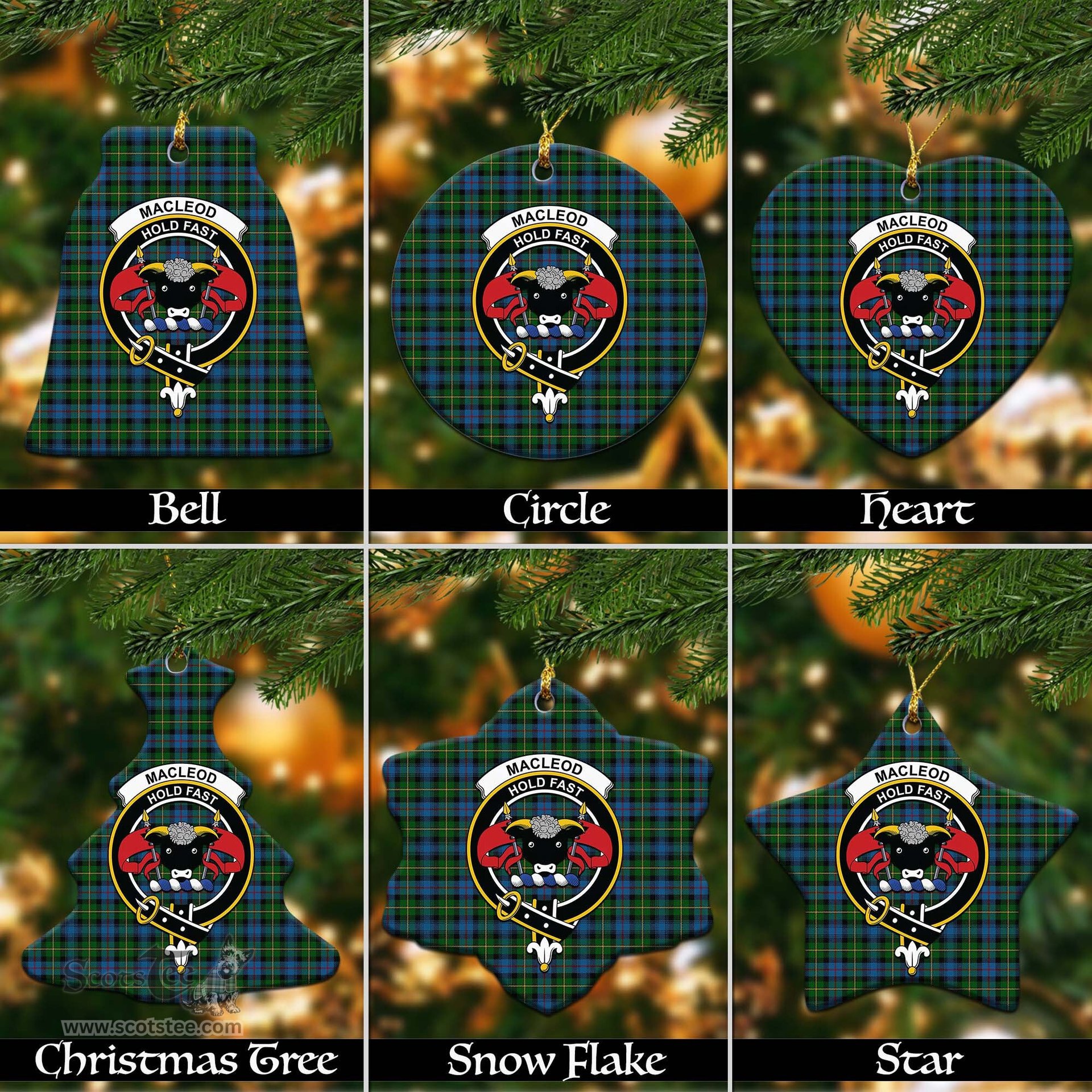 ScotsTee Shop Scottish MacLeod of Skye Clan Crest Tartan Christmas Ornaments