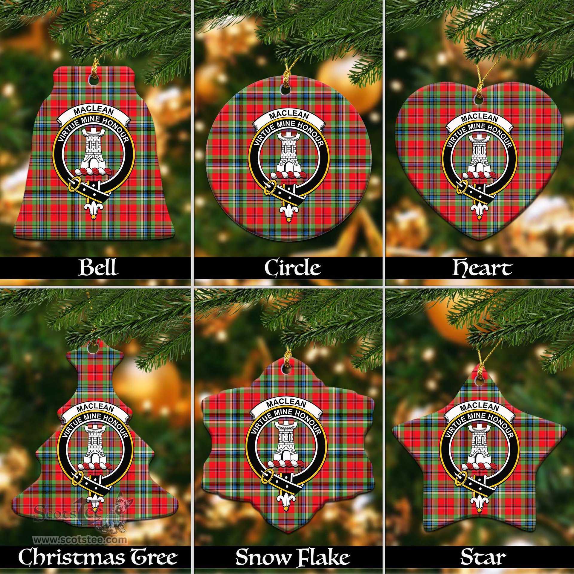 ScotsTee Shop Scottish MacLean of Duart Modern Clan Crest Tartan Christmas Ornaments