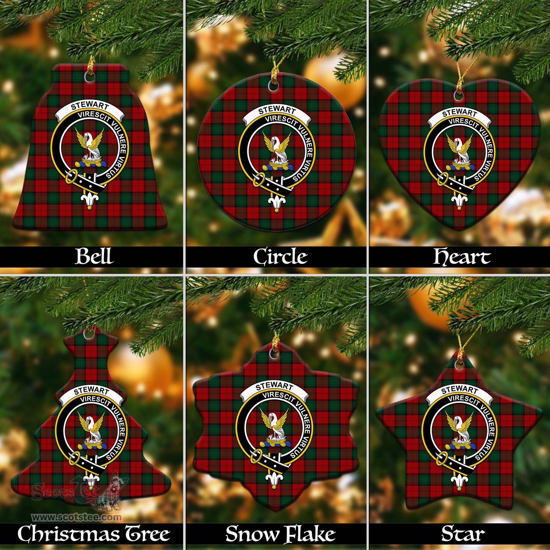 ScotsTee Shop Scottish Stewart of Atholl Clan Crest Tartan Christmas Ornaments
