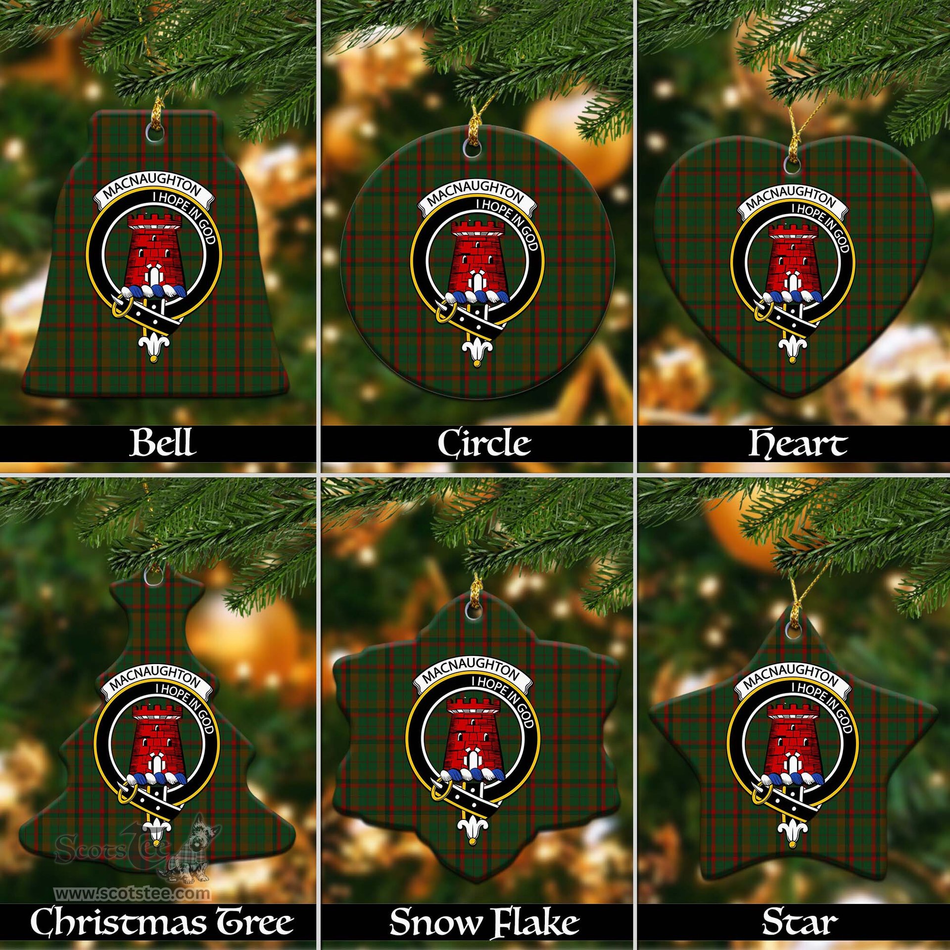 ScotsTee Shop Scottish Macnaughton Hunting Clan Crest Tartan Christmas Ornaments