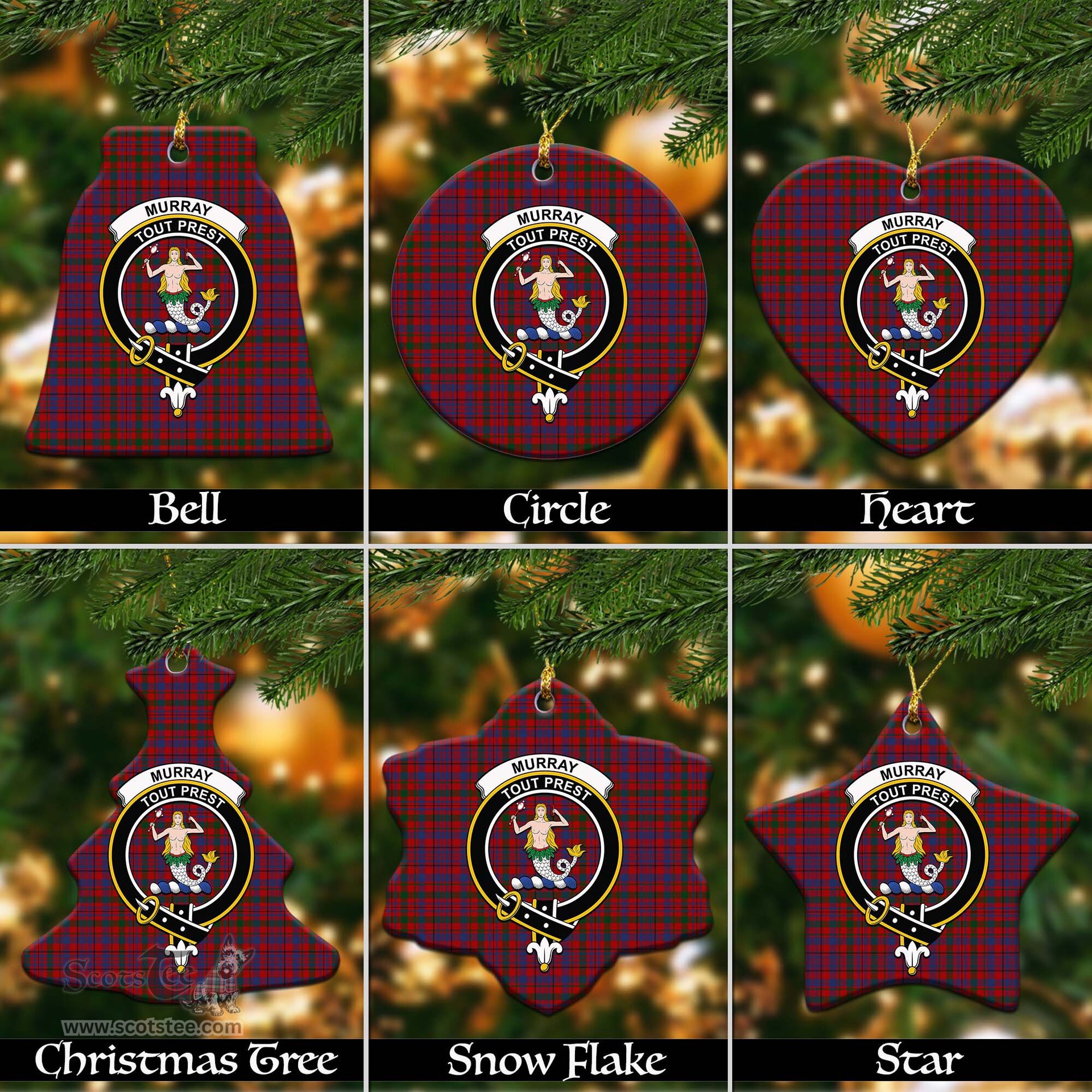 ScotsTee Shop Scottish Murray of Tullibardine Clan Crest Tartan Christmas Ornaments