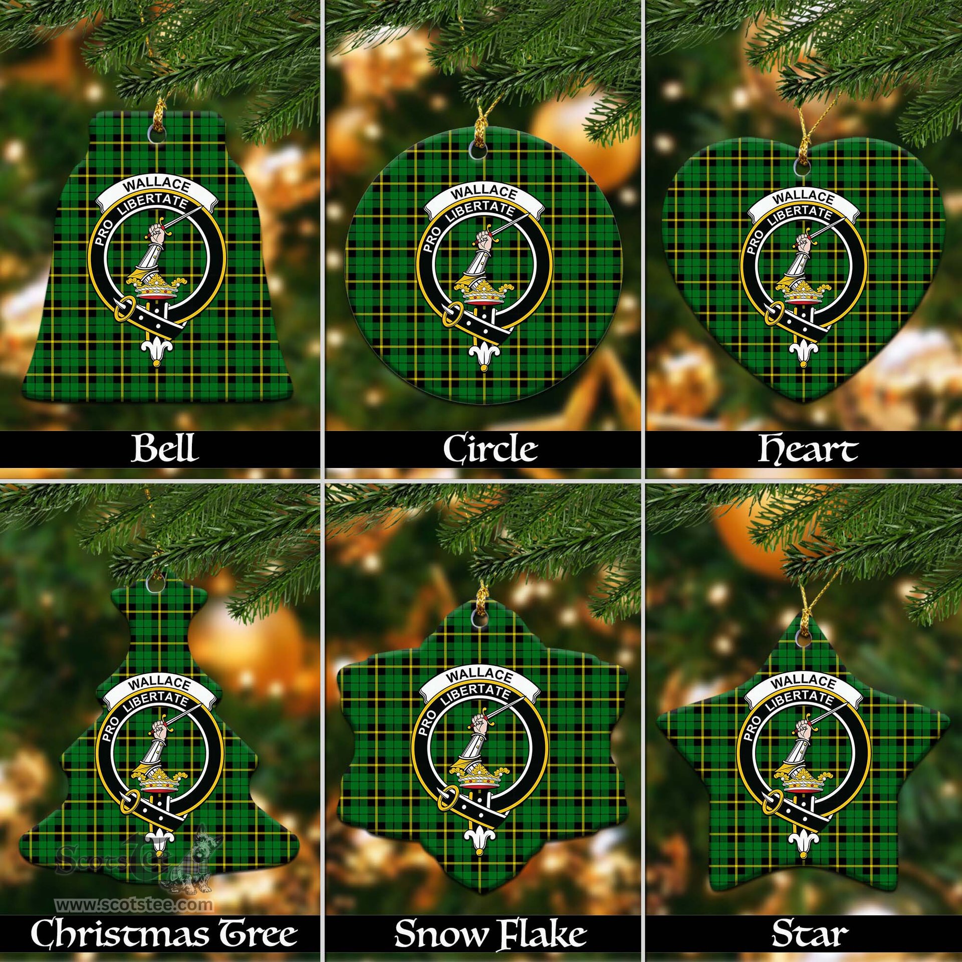 ScotsTee Shop Scottish Wallace Hunting Green Clan Crest Tartan Christmas Ornaments