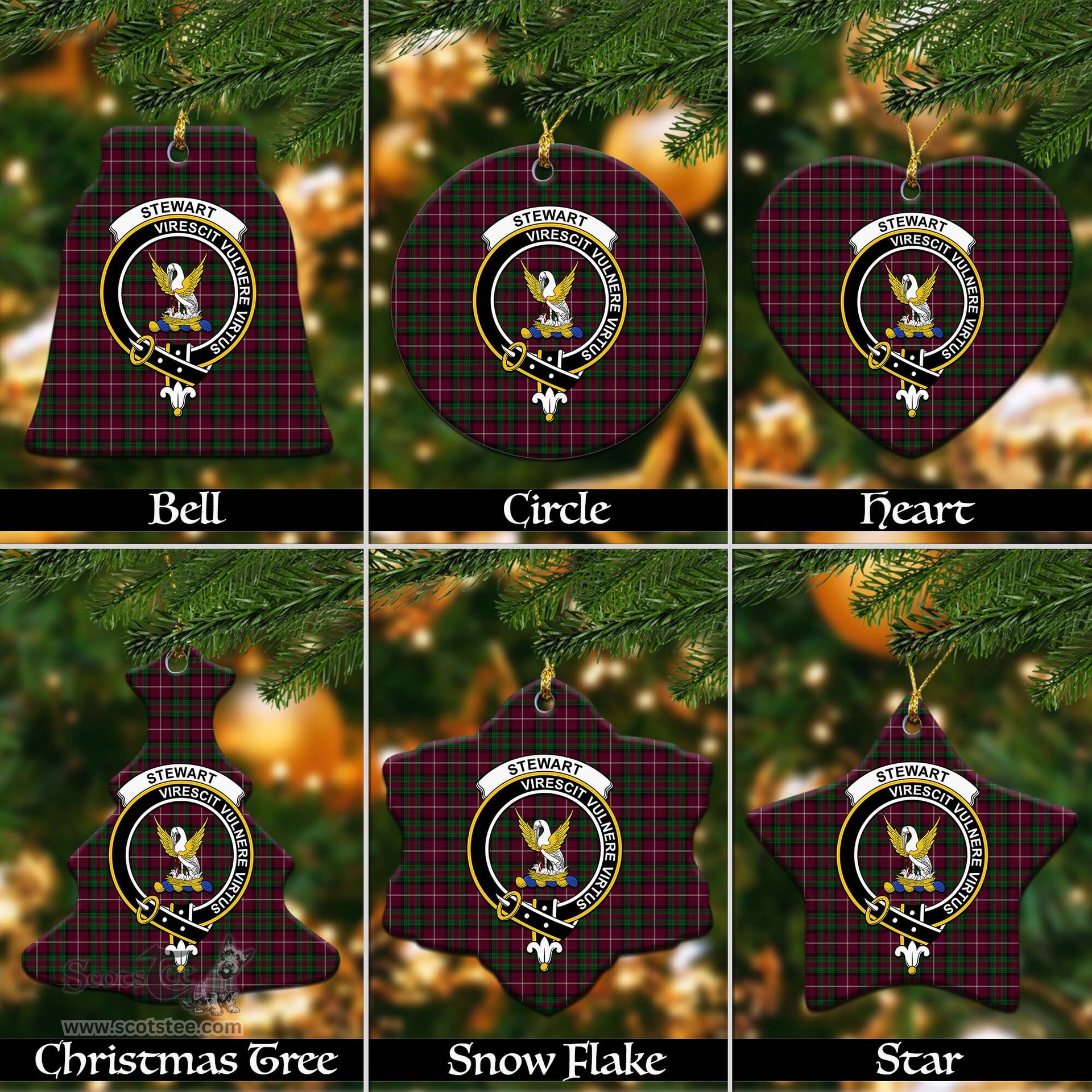 ScotsTee Shop Scottish Stewart of Bute Hunting Clan Crest Tartan Christmas Ornaments