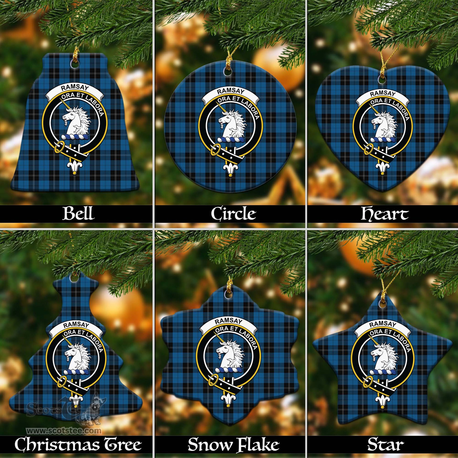 ScotsTee Shop Scottish Ramsay Blue Hunting Clan Crest Tartan Christmas Ornaments