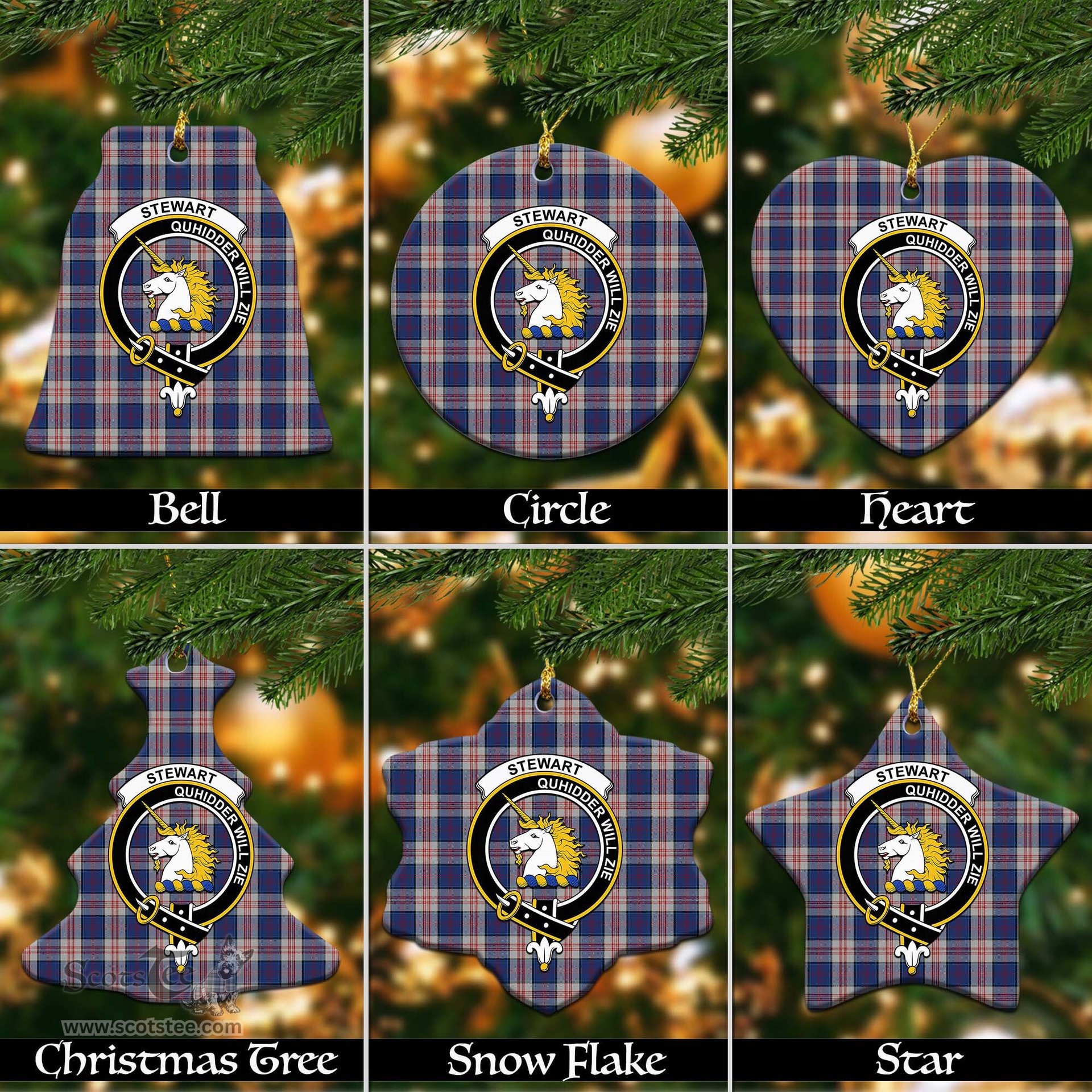 ScotsTee Shop Scottish Stewart of Appin Hunting Dress Clan Crest Tartan Christmas Ornaments