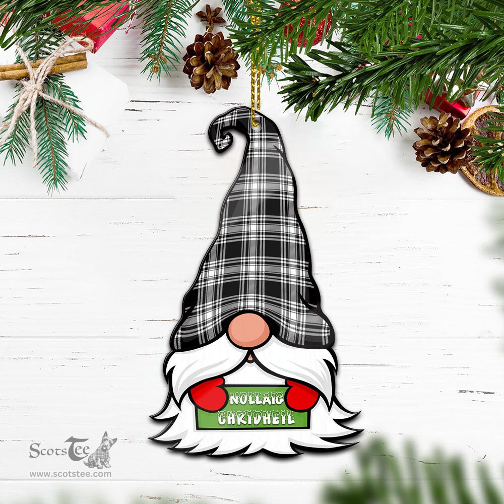 ScotsTee Shop Scottish Menzies Black and White Clan Tartan Ornament Gnome Christmas Ornament with His Tartan Christmas Hat