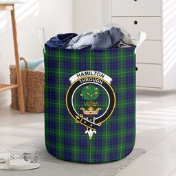 ScotsTee Shop Scottish Hamilton Green Hunting Clan Crest Tartan Laundry Basket Round Waterproof