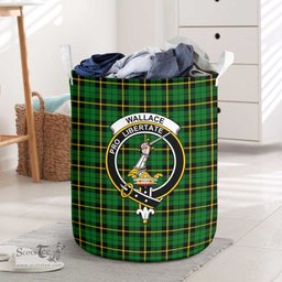 ScotsTee Shop Scottish Wallace Hunting Green Clan Crest Tartan Laundry Basket Round Waterproof
