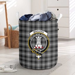 ScotsTee Shop Scottish MacLean Black and White Clan Crest Tartan Laundry Basket Round Waterproof