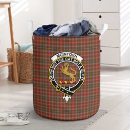 ScotsTee Shop Scottish McIntosh Hunting Weathered Clan Crest Tartan Laundry Basket Round Waterproof