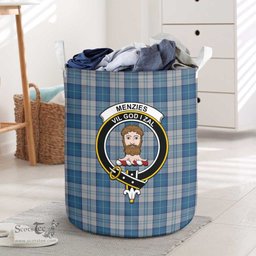 ScotsTee Shop Scottish Menzies Dress Blue and White Clan Crest Tartan Laundry Basket Round Waterproof