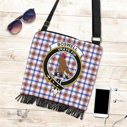 ScotsTee Shop Scottish Boswell Modern Clan Crest Tartan Boho Bag, Tartan Crossbody Handbag
