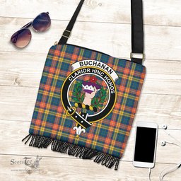 ScotsTee Shop Scottish Buchanan Ancient Clan Crest Tartan Boho Bag, Tartan Crossbody Handbag