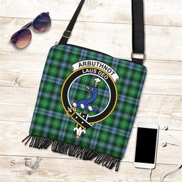 ScotsTee Shop Scottish Arbuthnot Ancient Clan Crest Tartan Boho Bag, Tartan Crossbody Handbag
