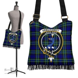 ScotsTee Shop Scottish Arbuthnot Modern Clan Crest Tartan Boho Bag, Tartan Crossbody Handbag