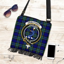 ScotsTee Shop Scottish Arbuthnot Modern Clan Crest Tartan Boho Bag, Tartan Crossbody Handbag