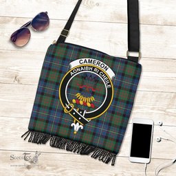 ScotsTee Shop Scottish Cameron of Erracht Ancient Clan Crest Tartan Boho Bag, Tartan Crossbody Handbag