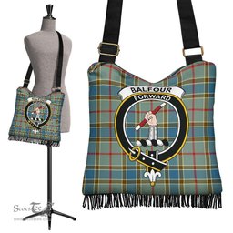 ScotsTee Shop Scottish Balfour Blue Clan Crest Tartan Boho Bag, Tartan Crossbody Handbag