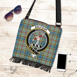 ScotsTee Shop Scottish Balfour Blue Clan Crest Tartan Boho Bag, Tartan Crossbody Handbag