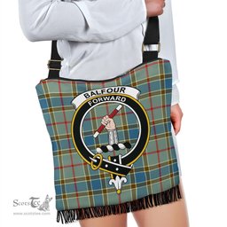 ScotsTee Shop Scottish Balfour Blue Clan Crest Tartan Boho Bag, Tartan Crossbody Handbag