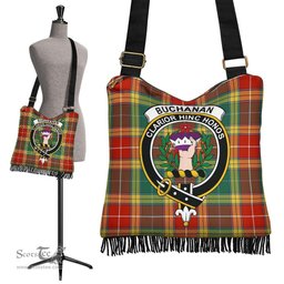 ScotsTee Shop Scottish Buchanan Old Sett Clan Crest Tartan Boho Bag, Tartan Crossbody Handbag